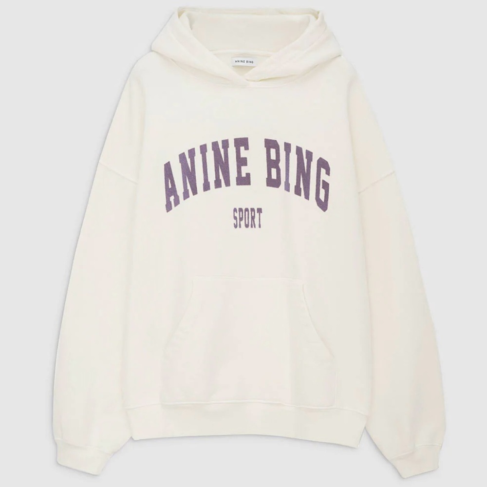 ANINE BING Harvey Sweatshirt Hoodie, Off White & Purple, Women’s Size XS